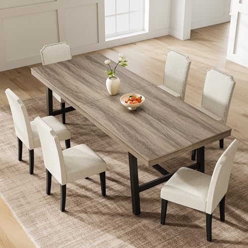 Garvee 87" Sturdy Dining Table, Wood Top Large Kitchen Table, Grey Walnut