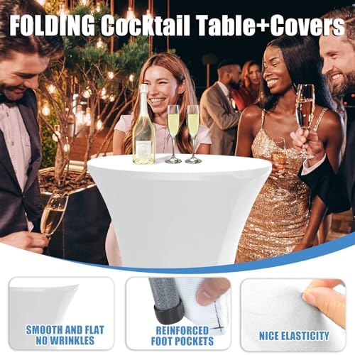 2 Sets 32in Folding Cocktail Tables+White Cocktail Table Covers