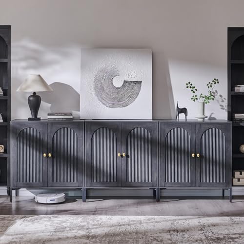 IFGET 92.63" W Modern Arch Sideboard Buffet Cabinet with Storage, Dark Grey