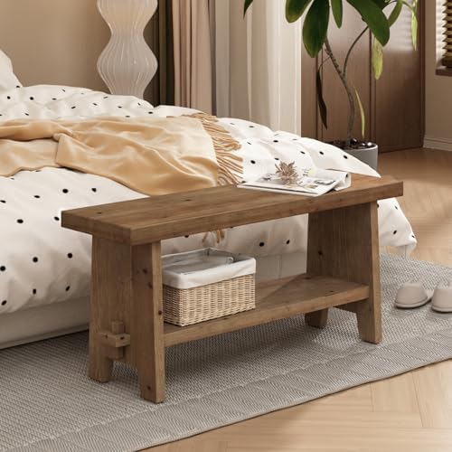 HOKYHOKY Wood Entryway Bench - 39.4" Farmhouse Long Storage Bench, Indoor