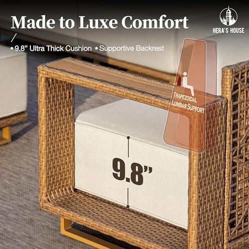 HERA'S HOUSE 4-Piece Patio Sectional Furniture Set with 10" Thick Cushions
