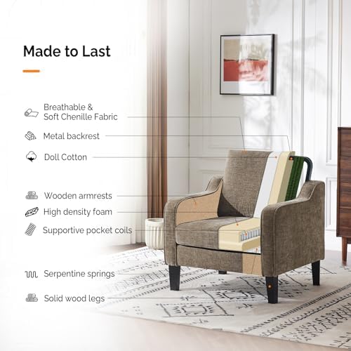 VINGLI Light Brown Accent Chair, Upholstered Armchair for Living Room