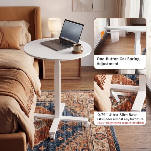 Adjustable Bar Table, 23.6" Round with Gas Spring Height Adjustment (28.3"-42.5"), Rolling Cocktail Table with Lockable Casters, Modern Bistro Table for Kitchen, Home Bar & Small Spaces