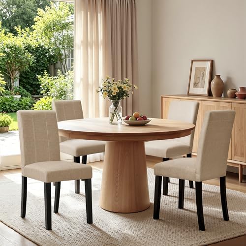 Dining Chairs Set of 4, Upholstered Wooden Dining Room Chairs, Oatmeal