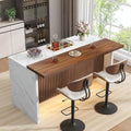 63" Large Imitation Marble Bar Table, Kitchen Island Table with LED Lights