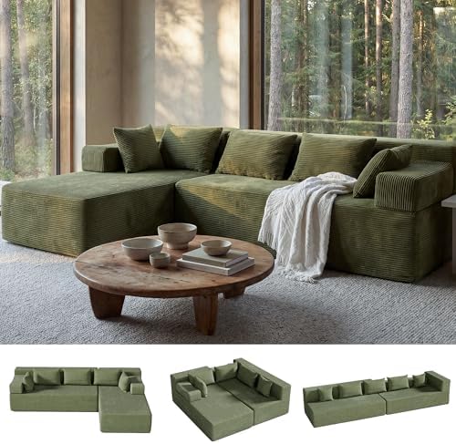 MONVANE 106" L-Shaped Modular Sectional Sofa, Green