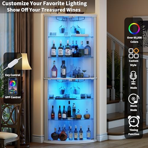 Loomie 70" Corner Bar Cabinet with LED Lights, 6-Tier Modern Wine Cabinet