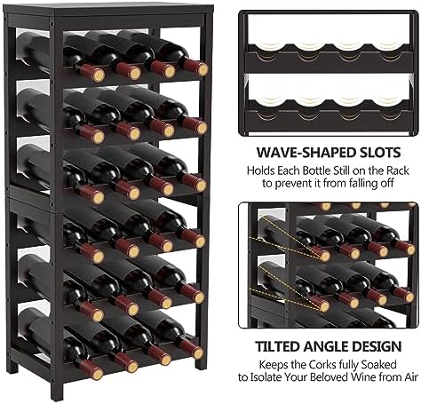24 Botttle Wine Rack Freestanding Floor 6 Tier Bamboo Wine Rack Storage