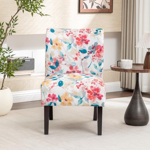 Roundhill Furniture Capa Print Fabric Armless Contemporary Accent Chair, Vibrant Floral