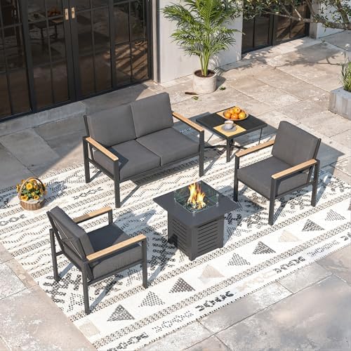 5-Piece Outdoor Patio Furniture Set with Fire Pit Table & Coffee Table