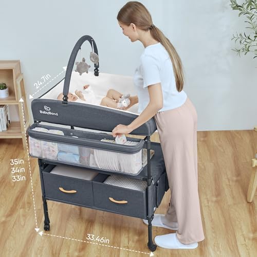 BabyBond Portable Baby Changing Table with 2 Storage Baskets (Grey)