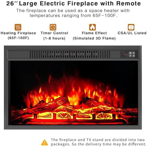 YESHOMY Farmhouse Fireplace TV Stand for TVs up to 65+ Inch, Dark Brown