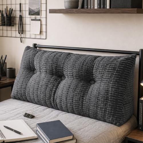 Headboard Pillow Twin, Dorm Wedge Pillow, Bed Pillows for Sitting up in Bed, Dorm Bed Headboard for Read, Work, Play in Beds, Daybed Backrest Pillows with Removable Washable Cover, Dark Grey