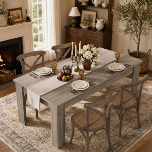 Garvee Wood Farmhouse Dining Table for 4-6, Heavy Duty Large Kitchen Table, 63 Inches Long Rectangular Dining Room Tables with Strong Legs, Thickness Tabletop, for Big Family, Dinette, Rustic Gray