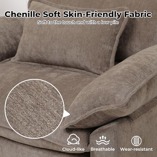 Modern Oversized Accent Chairs Set of 2,Chenille Cloud Sofa Chair with Deep Seat,Upholstered Armchair with Extra Thick,Comfy accent chairs Reading Chairs for Living Room Bedroom Apartment BROWN