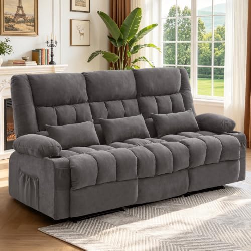 BOSMILLER Recliner 3-Seat Sofa with Cup Holders for Living Room, Manual Sofa Recliner with Side Pocket
