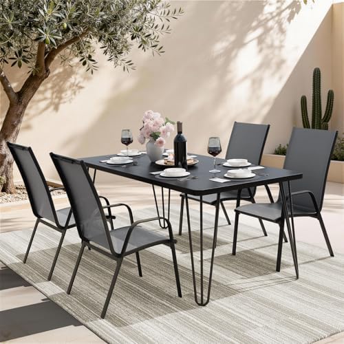JEAREY Patio Dining Chairs Set of 4, Stackable Outdoor Chairs, Deep Gray