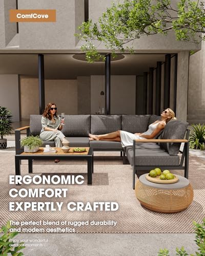 Aluminum Outdoor Patio Furniture 3 Seats, All-Weather Outdoor Patio Sofa with Washable Thick Cushion, Morden Patio Couch for Porch, Balcony, Deck, Yard, Graphite