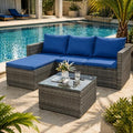 SUNLEI Patio Furniture Set with Detachable Soft Cushions, Outdoor PE Rattan Patio Conversation Sofa Set, 3-Piece Patio Sectional Sofa with Glass Coffee Table (Silver Rattan&Royal Blue)