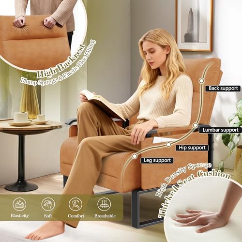 PU Leather Accent Chair Brown Armchair with Side Table