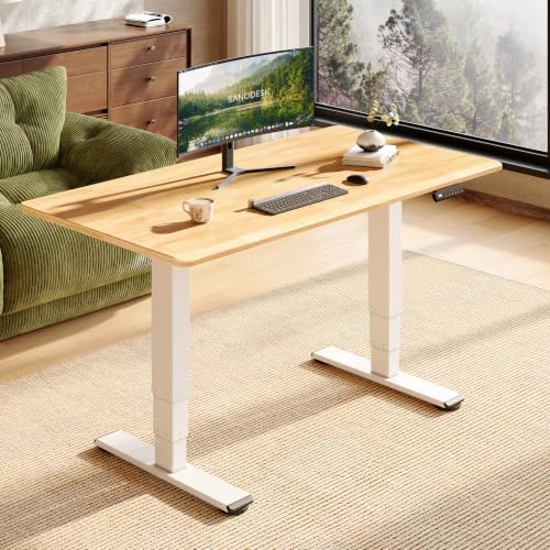 SANODESK Solid Rubberwood Standing Desk Dual Motor 55"x28" Maple/White