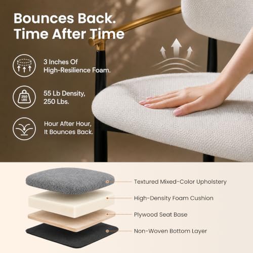 COLAMY Mid Century Modern Dining Chairs Set of 2, Upholstered Kitchen Room Chairs with 3" High-Resilience Cushion, Sturdy Metal Legs and Ergonomic Curved Backrest for Home Office, Beige