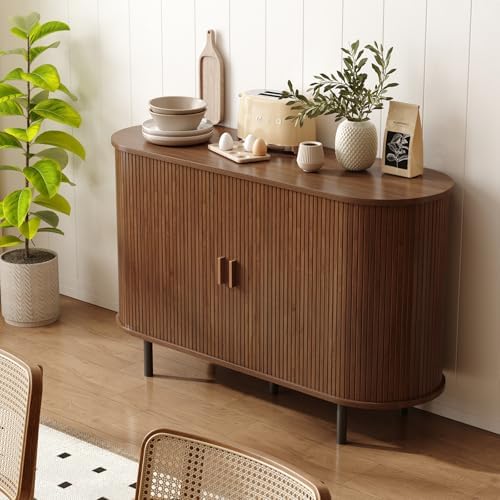 ONBRILL 48" Sideboard Buffet Cabinet, Sliding Door/Adjustable Shelf, Walnut