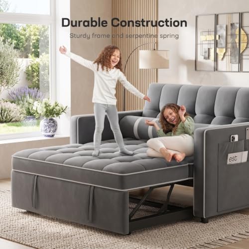 Marsail Convertible Futon Sleeper Sofa Bed, Pull Out Couch Loveseat, Gray