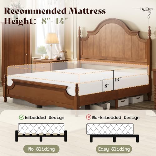 AMERLIFE California King Solid Wood Poster Bed with Arched Headboard, Brown