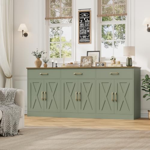 HOSTACK 71" W Kitchen Sideboard Buffet Cabinet with Storage, Green/Brown