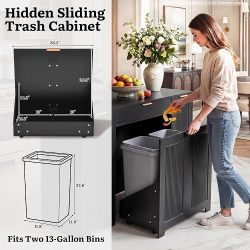 YITAHOME Expandable Kitchen Island with Hidden Trash Cabinet