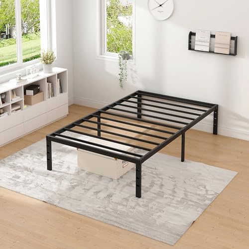 NEW JETO Metal Bed Frame,Twin Size Bed Frame with Storage Space,14 Inch