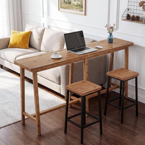 78.7" Solid Wood Bar Table with Footrest, Rustic Brown