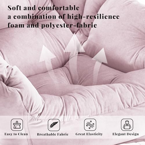 Lazy Chair with Ottoman, Comfy Reading Chair, Pink