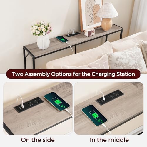 MAHANCRIS Console Table, Narrow Sofa Table, 43.7” Entrance Table with Power Station, Behind Couch Table, Simple Style, for Living Room, Hallway, Entryway, Foyer, Greige and Black CTHG112E01