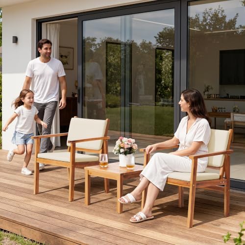 Flamaker 3 Pieces Porch Chairs Acacia Wood Balcony Furniture (Natural)