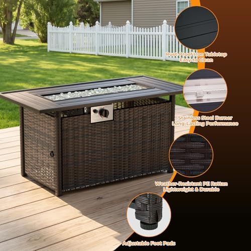 LEVELEVE 8-Piece Wicker Patio Conversation Set with 44" Propane Fire Pit Table, Cozy Outdoor Sectional Sofa for Backyard Gatherings, Poolside Lounging & Garden Parties