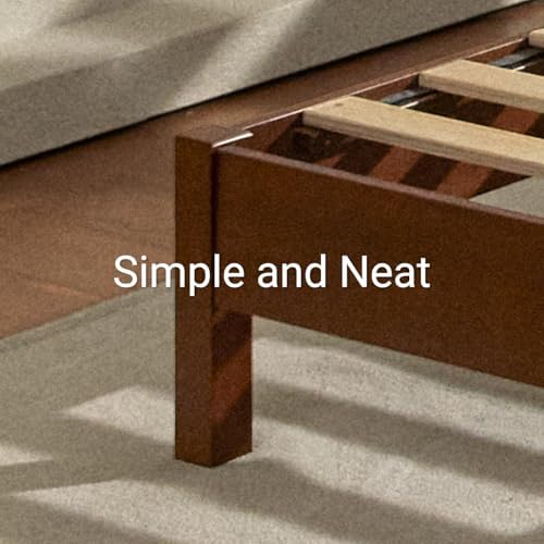LIFEMENT Twin Bed Frame Signature Wood Platform, Noise Free, Under Bed Storage, No Box Spring Needed, Easy Assembly, Cherry
