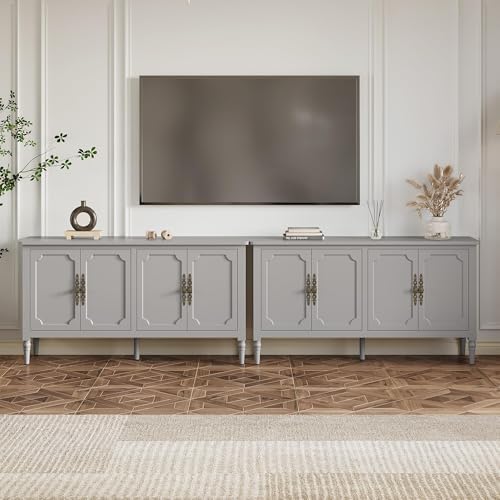 RoyalCraft 118" Buffet Cabinet with Storage, Vintage Sideboard with Adjustable Shelves, Mid Century Modern Painted Credenza Coffee Bar for Kitchen, Dining Room, Entryway, Living Room, Dove Gray