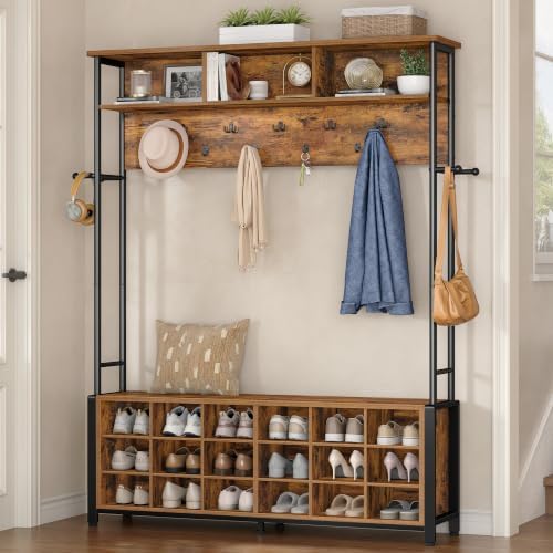 Hzuaneri Hall Tree with Shoe Storage Bench, Entryway Bench with Coat Rack