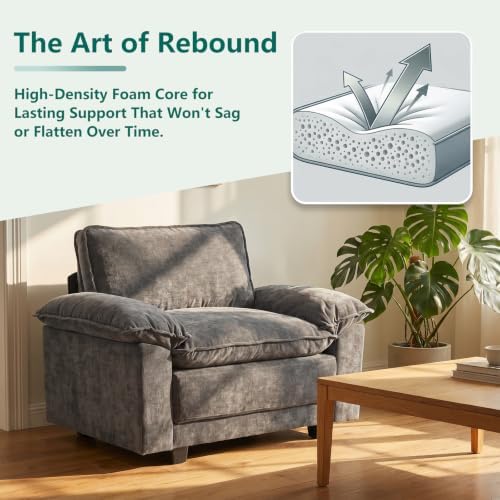 Modern Cloud Single Sofa, Comfy Chenille Couch for Living Room, Dark Gray