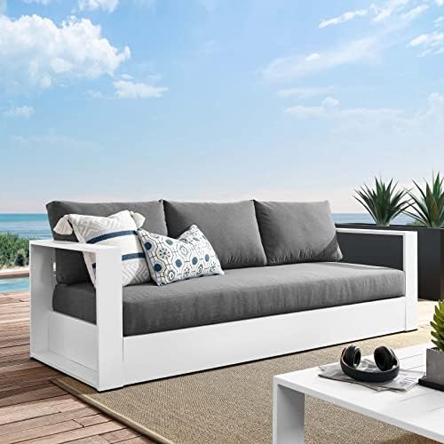 Modway Tahoe Aluminum Outdoor Patio Sofa in White Charcoal