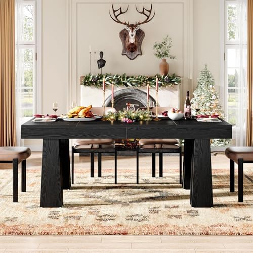 Tribesigns 63 Inch Dining Table for 4-6 People,Wooden Kitchen Table (Black)