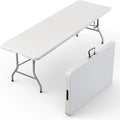 2 PACK of 8 Feet Foldable Table with Built in Handle & Steel Legs | 8 FT Heavy Duty Portable | Perfect for Party, Dining, Wedding, Events, Picnic Indoor, Outdoor, Camping, Temporary - 8 Foot