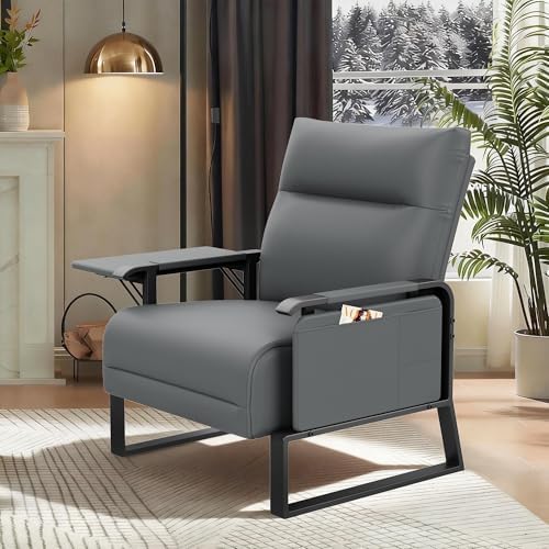 PU Leather Accent Chair Upholstered Armchair with Side Table Grey