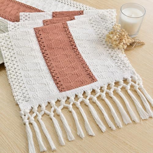 FEXIA Boho Table Runner for Home Decor 12x48 Coral Farmhouse Decorations