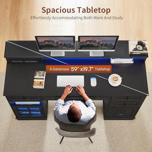 HAUOMS Farmhouse Executive Desk Computer Desk with Drawers，Black