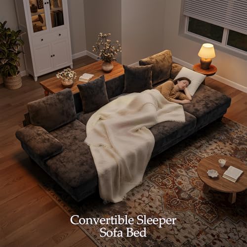 Txtin's Sleeper Sofa with Pull Out Bed 112 Inch U Shaped Sectional Couch