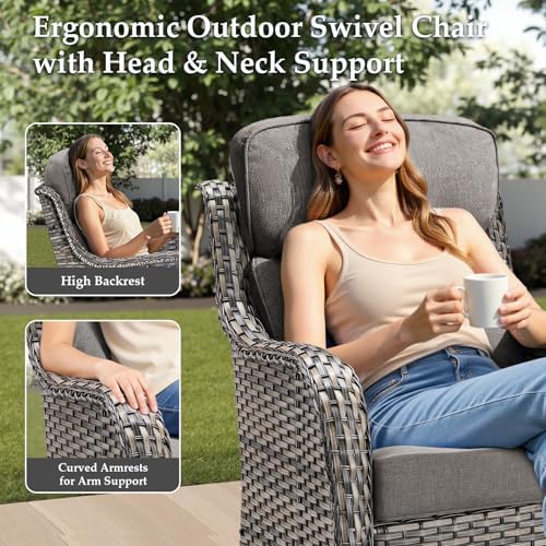 Luxury Outdoor Patio Furniture Set-Wicker High Backrest 3-Seat Patio Sofa with Comfy 6" Cushion, Rattan Couch with Deep Seat All-Weather Patio Conversation Set for Deck Backyard Garden(Grey/Grey)