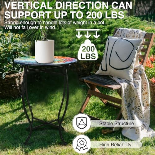 Outdoor Side Table for Small Spaces, 14 Inch Round Metal End Table